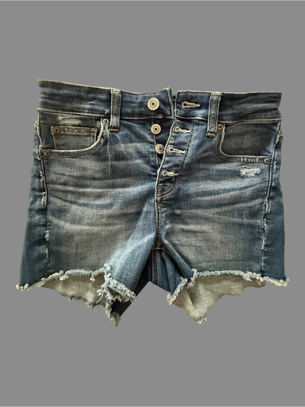 American Eagle Outfitters Distressed Button-Fly Denim Shorts - Blue